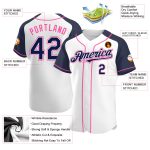 Custom Name and Number Baseball Jersey - Personalized Authentic White Navy-Pink Raglan Sleeves Team Apparel Personalized