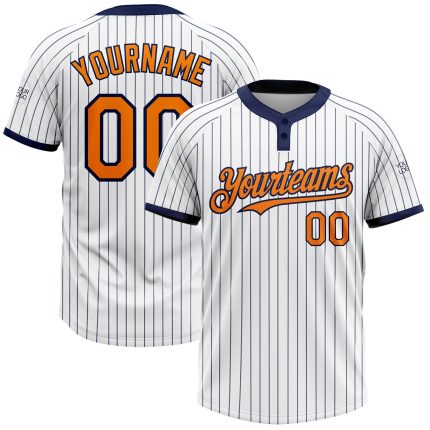 Custom Softball Jersey Unisex Team Personalized Name Number White Navy Pinstripe Two-Button Bay Design Personalized White