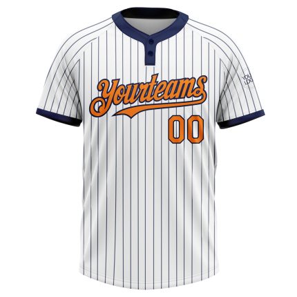 Custom Softball Jersey Unisex Team Personalized Name Number White Navy Pinstripe Two-Button Bay Design Personalized White