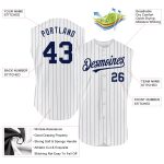 Custom Personalized Baseball Jersey - Authentic Sleeveless White Navy Pinstripe with Gray Team Name and Number Personalized