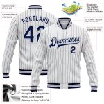 Custom Name Number Personalized Bomber Varsity Letterman Jacket White Navy Gray Pinstripe Full-Snap Style Personalized White