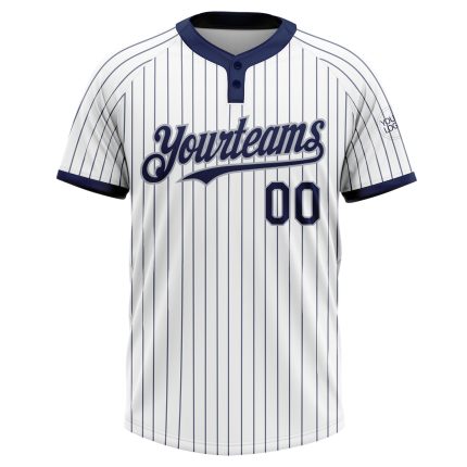 Custom Team Softball Jersey - Personalized Two-Button Unisex Gray White Navy Pinstripe with Name and Number Personalized