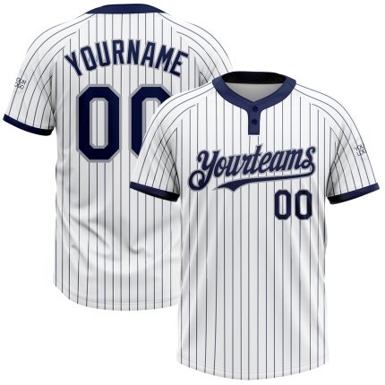 Custom Team Softball Jersey - Personalized Two-Button Unisex Gray White Navy Pinstripe with Name and Number Personalized