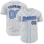 Custom Authentic Baseball Jersey with Personalized Name and Number - White Navy Pinstripe Light Blue Personalized White Navy
