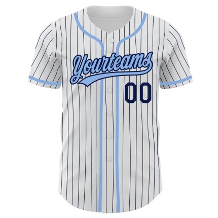 Custom Authentic Baseball Jersey with Personalized Name and Number - White Navy Pinstripe Light Blue Personalized White Navy