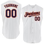 Custom Name & Number Personalized Baseball Jersey - Authentic Sleeveless White Navy Pinstripe Light Blue Personalized White