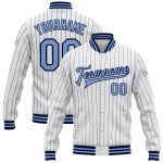 Custom Name Number Varsity Bomber Jacket Light Blue White Navy Pinstripe Full-Snap Personalized Team Jacket Personalized