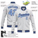 Custom Name Number Varsity Bomber Jacket Light Blue White Navy Pinstripe Full-Snap Personalized Team Jacket Personalized