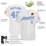 Custom Pinstripe Baseball Jersey - Personalized White Navy Light Blue-Gray with Team Name and Number Personalized White Navy
