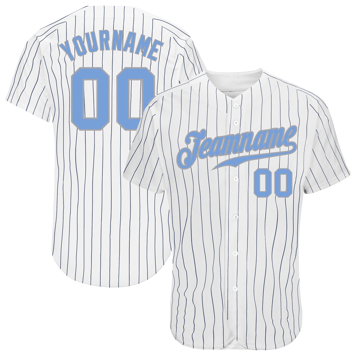Custom Pinstripe Baseball Jersey - Personalized White Navy Light Blue-Gray with Team Name and Number Personalized White Navy