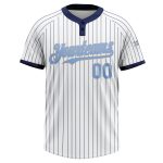 Custom Name and Number Unisex Softball Jersey - Personalized White Navy Pinstripe Light Blue Gray Two-Button Design Personalized
