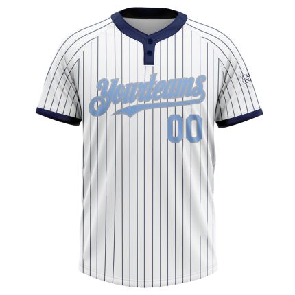 Custom Name and Number Unisex Softball Jersey - Personalized White Navy Pinstripe Light Blue Gray Two-Button Design Personalized