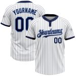 Custom Name Number Unisex Softball Jersey - Personalized White Navy Pinstripe Two-Button Light Blue Personalized White Navy