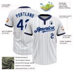 Custom Name Number Unisex Softball Jersey - Personalized White Navy Pinstripe Two-Button Light Blue Personalized White Navy