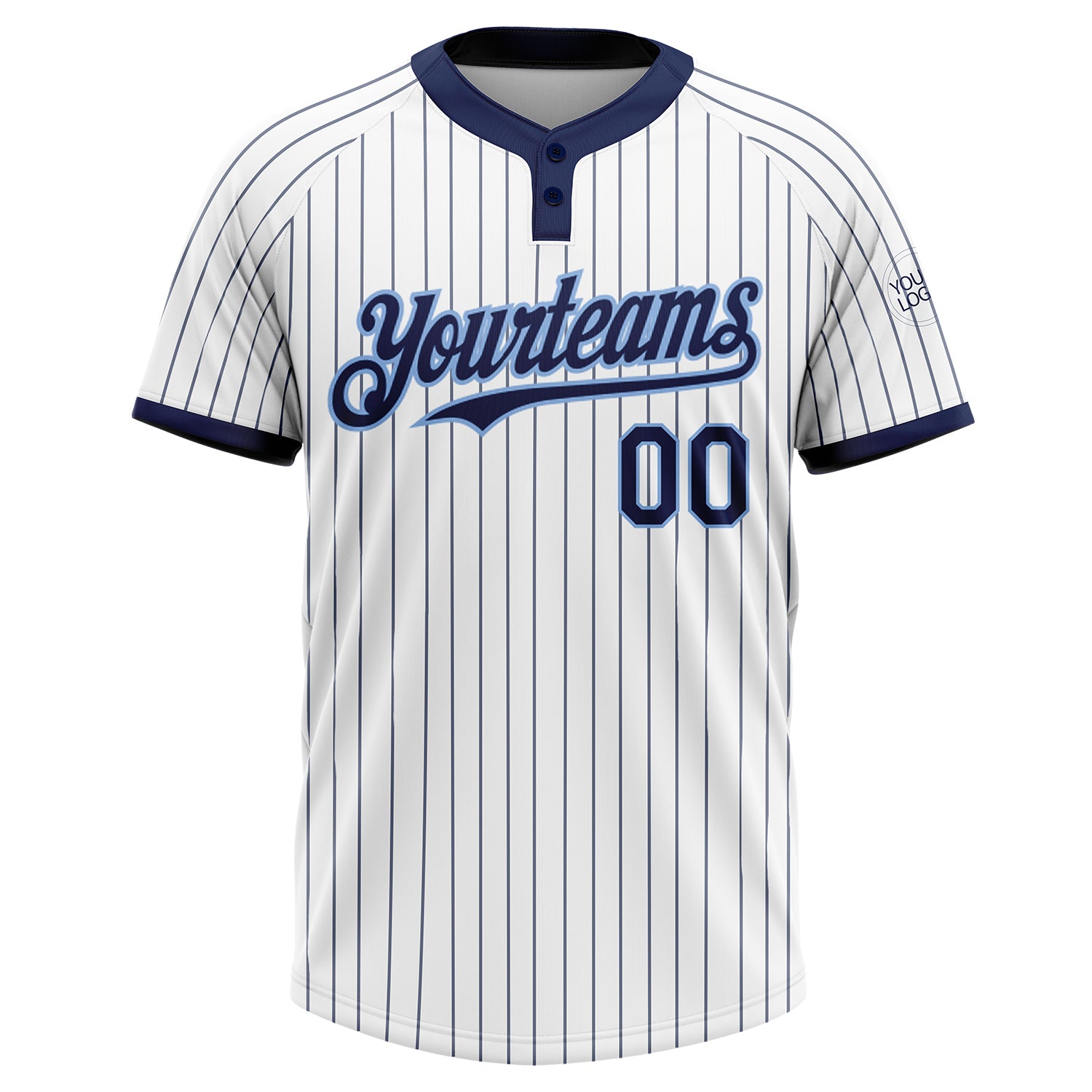 Personalized White Navy Pinstripe Light Blue Two-Button Unisex Softball Jersey Team Custom Name and Number Custom Name Number Unisex Softball Jersey - Personalized White Navy Pinstripe Two-Button Light Blue Personalized White Navy - Image 2