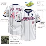 Custom Name and Number Softball Jersey - Personalized Unisex Medium Pink with White Navy Pinstripe, Two-Button Design Personalized