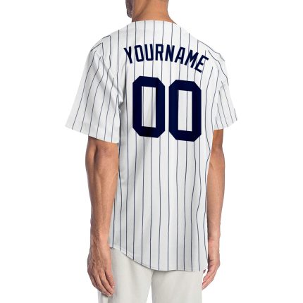 Personalized Navy Pinstripe Baseball Jersey for Men - Authentic White Design Personalized White Navy Pinstripe Navy Authentic