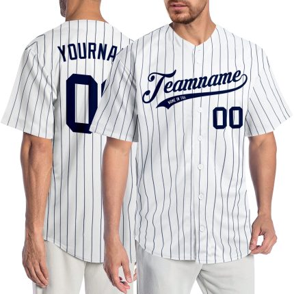 Personalized Navy Pinstripe Baseball Jersey for Men - Authentic White Design Personalized White Navy Pinstripe Navy Authentic