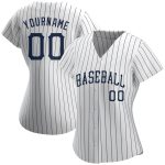 Custom Name and Number Personalized Authentic Baseball Jersey - White Navy Pinstripe Design Personalized White Navy Pinstripe