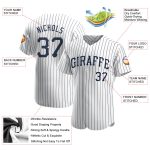 Custom Name and Number Personalized Authentic Baseball Jersey - White Navy Pinstripe Design Personalized White Navy Pinstripe