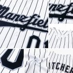 Custom Name and Number Personalized Authentic Baseball Jersey - White Navy Pinstripe Design Personalized White Navy Pinstripe