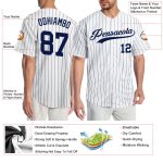Personalized Navy Pinstripe Baseball Jersey for Men - Authentic White Design Personalized White Navy Pinstripe Navy Authentic