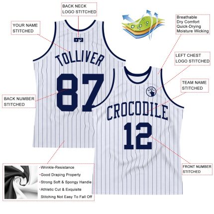 Custom Personalized Basketball Jersey - White Navy Pinstripe with Custom Name & Number Personalized White Navy Pinstripe