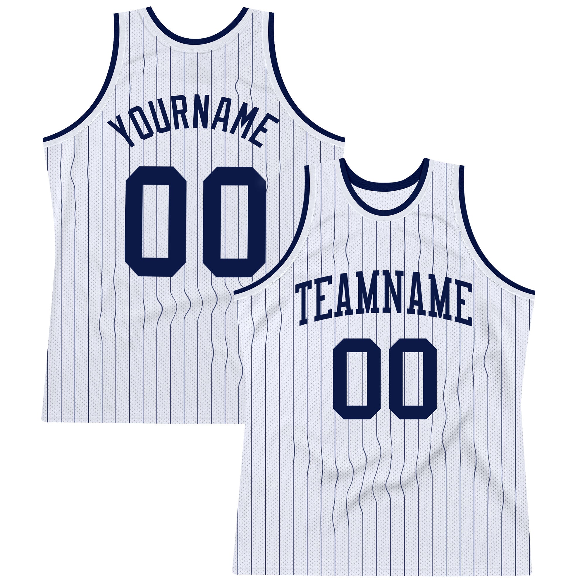 Custom Personalized Basketball Jersey - White Navy Pinstripe with Custom Name & Number Personalized White Navy Pinstripe