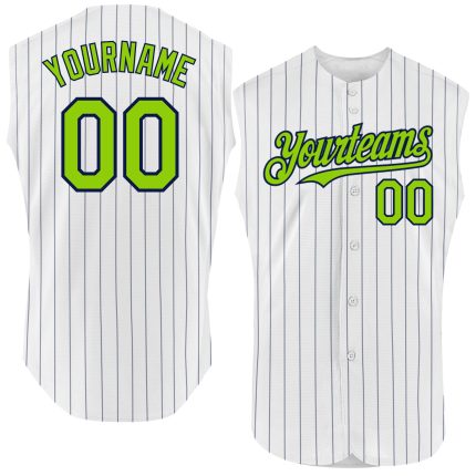 Custom Name and Number Personalized Navy Pinstripe Sleeveless Baseball Jersey - Authentic White Team Jersey Personalized