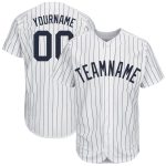 Custom Name and Number Personalized Navy and White Pinstripe Baseball Jersey - Team Apparel Personalized White Navy Pinstripe