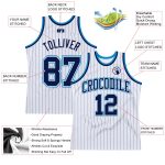 Custom Name and Number Basketball Jersey - Personalized Navy Blue White Pinstripe Authentic Team Gear Personalized White