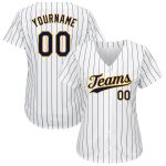 Personalized Navy Gold Pinstripe Baseball Jersey - Authentic White Design Personalized White Navy Pinstripe Navy-Gold Authentic