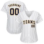 Personalized Authentic Baseball Jersey - Custom Name & Number - White Navy Pinstripe Navy-Gold Design Personalized White