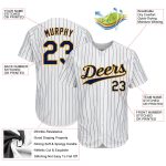 Personalized Navy Gold Pinstripe Baseball Jersey - Authentic White Design Personalized White Navy Pinstripe Navy-Gold Authentic