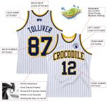 Personalized Navy Gold Basketball Jersey - White Navy Pinstripe Authentic Design Personalized White Navy Pinstripe Navy-Gold