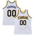 Personalized Navy Gold Basketball Jersey - White Navy Pinstripe Authentic Design Personalized White Navy Pinstripe Navy-Gold