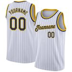 Personalized Navy Gold Basketball Jersey with Custom Name and Number - White Navy Pinstripe Authentic Design Personalized