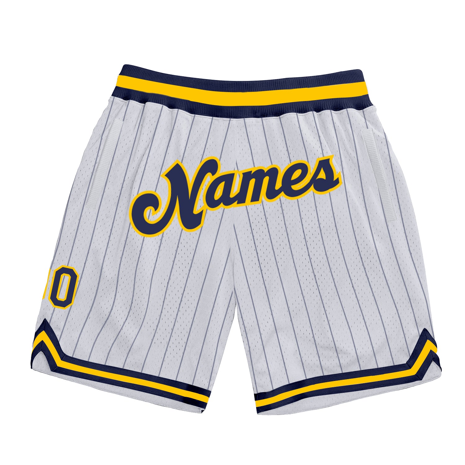 Custom Name Number Basketball Shorts Personalized White Navy Pinstripe Authentic Gold Team Gear Personalized White Navy Pinstripe