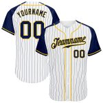 Customizable Navy Gold Pinstripe Baseball Jersey with Personalized Name & Number - Authentic Raglan Sleeves Personalized