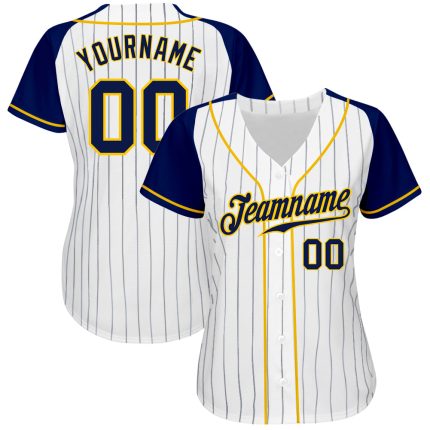 Customizable Navy Gold Pinstripe Baseball Jersey with Personalized Name & Number - Authentic Raglan Sleeves Personalized