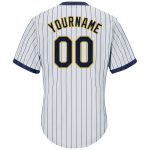 Personalized Navy-Gold Authentic Pinstripe Baseball Jersey Shirt with Custom Name and Number - Rib-Knit Throwback Design