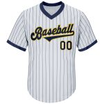 Personalized Navy-Gold Authentic Pinstripe Baseball Jersey Shirt with Custom Name and Number - Rib-Knit Throwback Design