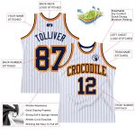 Custom Personalized Basketball Jersey - White Navy Pinstripe with Gold-Orange, Team Name and Number Personalized White Navy