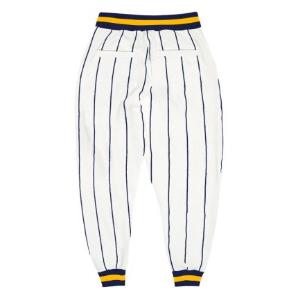 Custom Team Sports Pants with Personalized Name and Number - White Navy Pinstripe Navy Gold Design Personalized White Navy