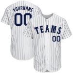 Personalized Navy-Gray Pinstripe Baseball Jersey - Authentic White Navy Design Personalized White Navy Pinstripe Navy-Gray
