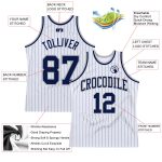 Personalized Navy-Gray Authentic Basketball Jersey - White Navy Pinstripe Design Personalized White Navy Pinstripe Navy-Gray