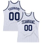 Personalized Navy-Gray Authentic Basketball Jersey - White Navy Pinstripe Design Personalized White Navy Pinstripe Navy-Gray