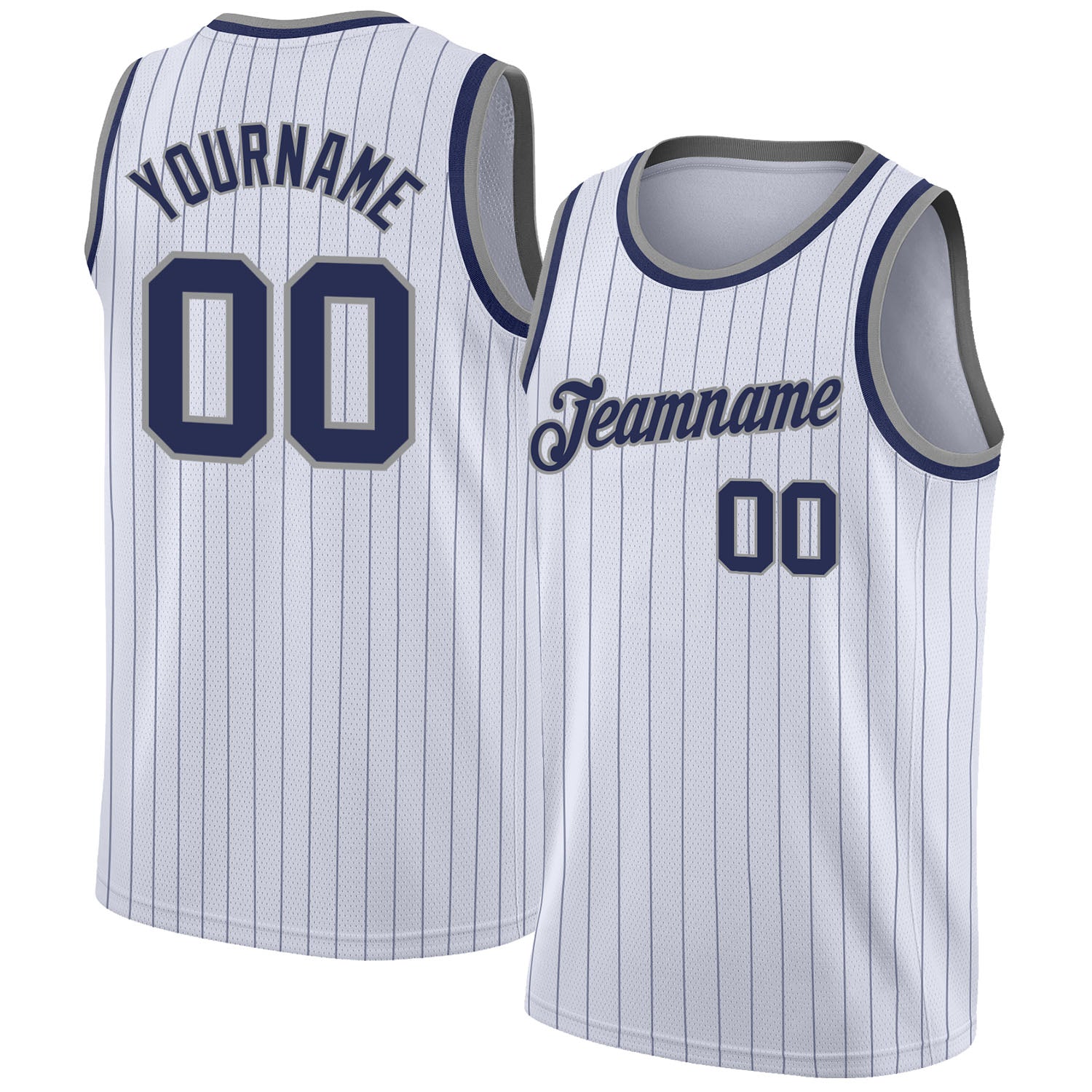 Custom Name and Number Basketball Jersey - Personalized White Navy Pinstripe Gray Authentic Jersey Personalized White Navy