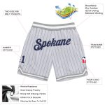 Custom Name Number Navy Gray Basketball Shorts Personalized White Navy Pinstripe Authentic Team Apparel Personalized White