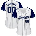 Personalized Custom Name Number Navy Gray Pinstripe Baseball Jersey with Raglan Sleeves - Team Authentic Personalized White